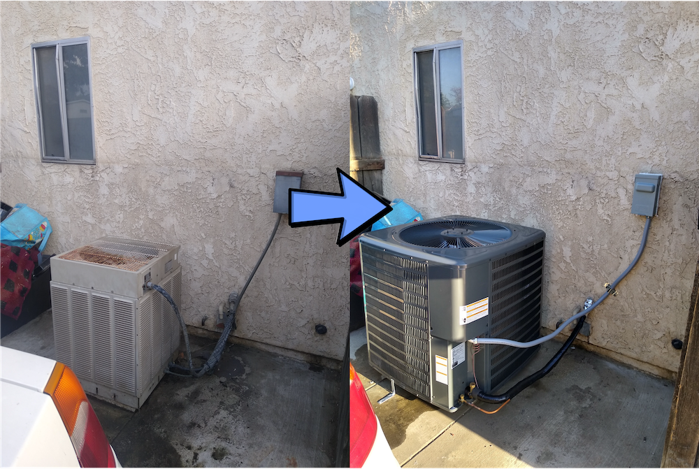 Before and after image of AC installation.